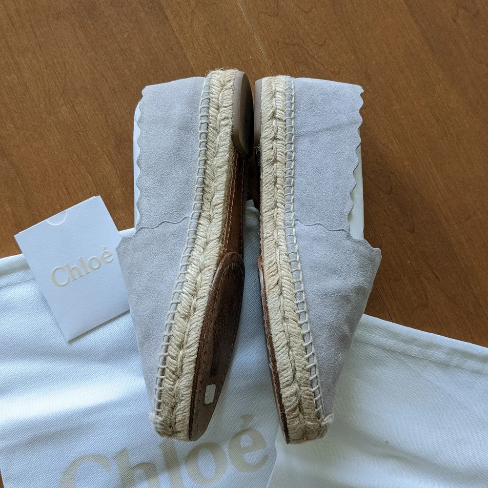 NEW Chloe Gray Scalloped Suede Espadrilles 37/7